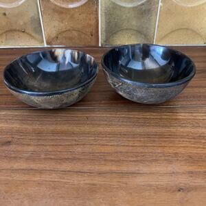 Vintage Natural Buffalo Ox Horn Dipping Trinket Bowls 4" Polished Set of 2